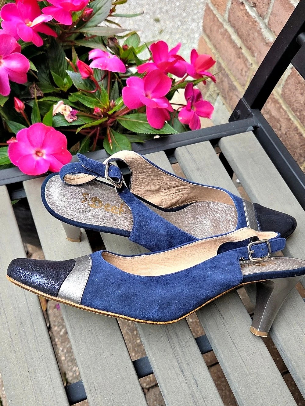 Pointed Toe Heels in Blue & Black